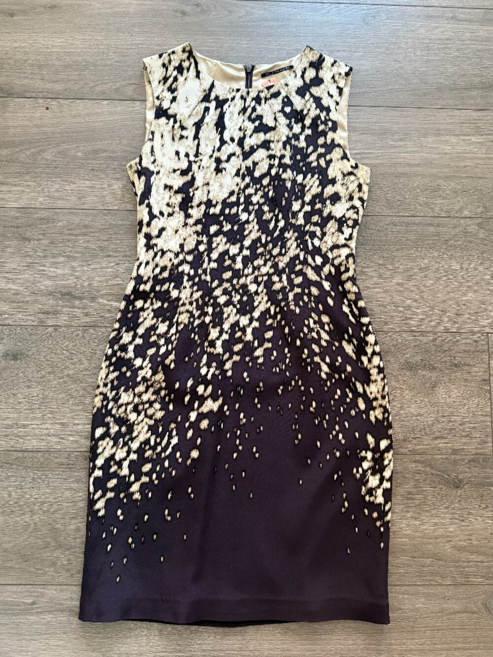 Elie Tahari Brown Champagne Silk Abstract Print Dress Size 4